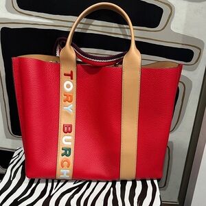 Tory Burch Red and Tan Women's Tote Bag